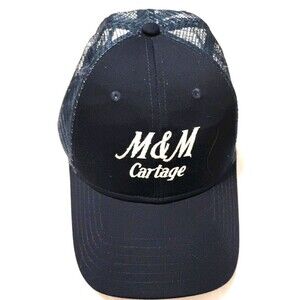 mens blue Trucker Hat Snapback Cap Navy Blue Embroidered Logo adjustable
